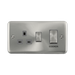 Front view of Click Deco Plus Satin Chrome 45A Cooker Switch with 13A Socket