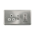 Front view of Click Deco Plus Satin Chrome 45A Cooker Switch with 13A Socket