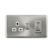 Front view of Click Deco Plus Satin Chrome 45A Cooker Switch with 13A Socket