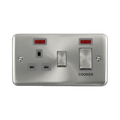 Front view of Click Deco Plus Satin Chrome 45A Cooker Switch with 13A Socket