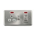 Front view of Click Deco Plus Satin Chrome 45A Cooker Switch with 13A Socket