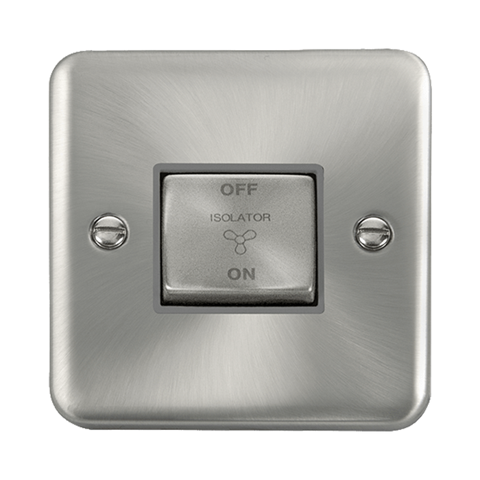 Front view of Click Deco Plus Satin Chrome 10A Fan Isolator Switch