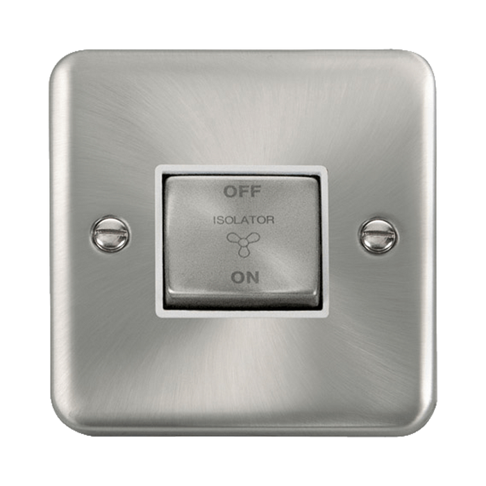 Front view of Click Deco Plus Satin Chrome 10A Fan Isolator Switch