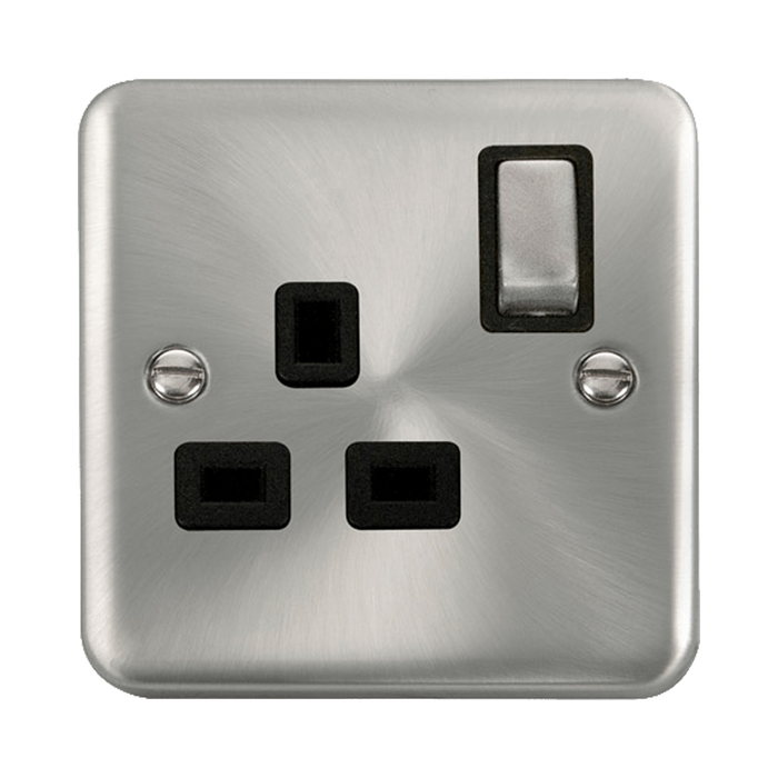Front view of Click Deco Plus Satin Chrome 13A Single Socket
