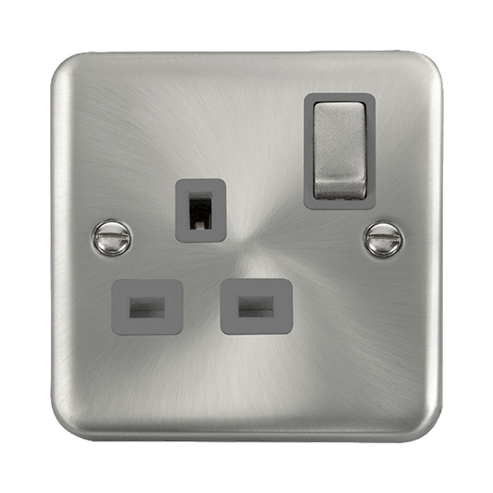 Front view of Click Deco Plus Satin Chrome 13A Single Socket