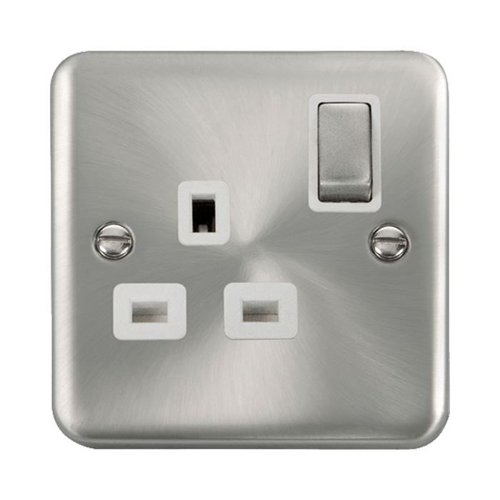 Front view of Click Deco Plus Satin Chrome 13A Single Socket