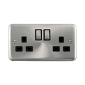 Front view of Click Deco Plus Satin Chrome 13A Double Socket
