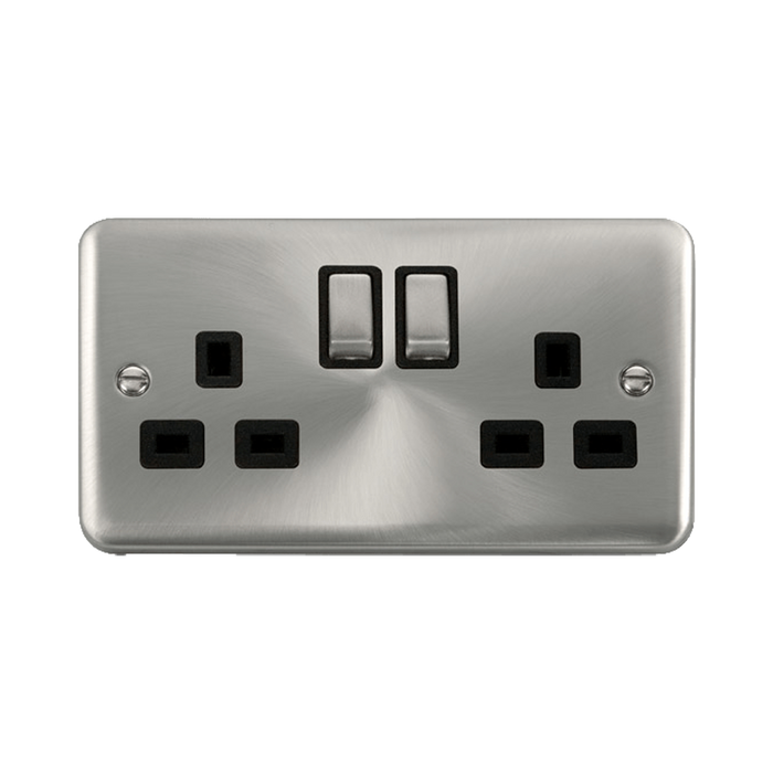 Front view of Click Deco Plus Satin Chrome 13A Double Socket