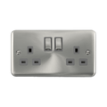 Front view of Click Deco Plus Satin Chrome 13A Double Socket