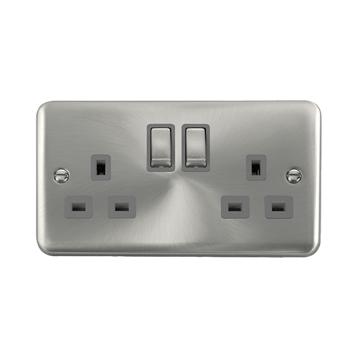 Front view of Click Deco Plus Satin Chrome 13A Double Socket