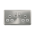 Front view of Click Deco Plus Satin Chrome 13A Double Socket