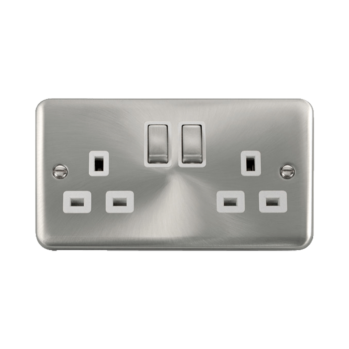 Front view of Click Deco Plus Satin Chrome 13A Double Socket