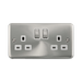 Front view of Click Deco Plus Satin Chrome 13A Double Socket