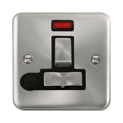 Front view of Click Deco Plus Satin Chrome 13A Switched Spur with Flex and Neon