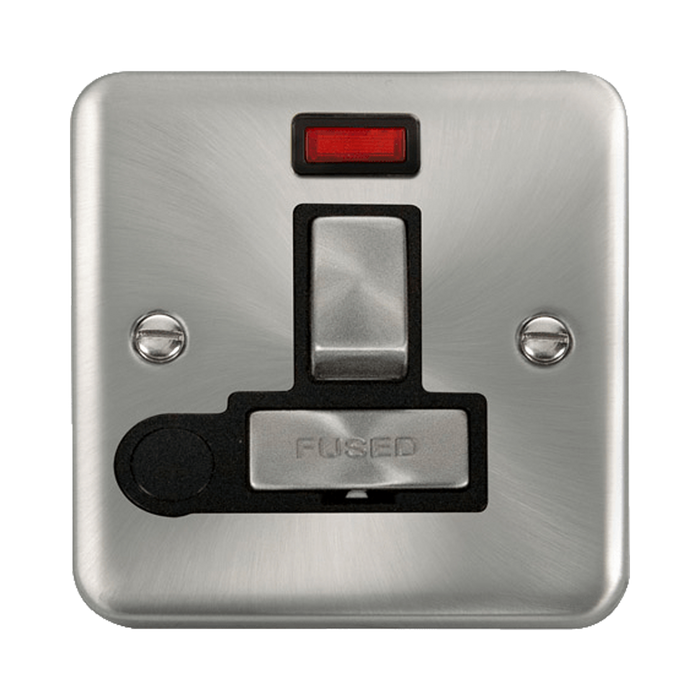 Front view of Click Deco Plus Satin Chrome 13A Switched Spur with Flex and Neon