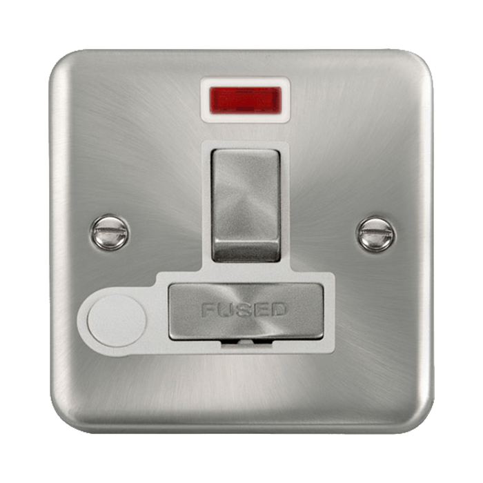 Front view of Click Deco Plus Satin Chrome 13A Switched Spur with Flex and Neon