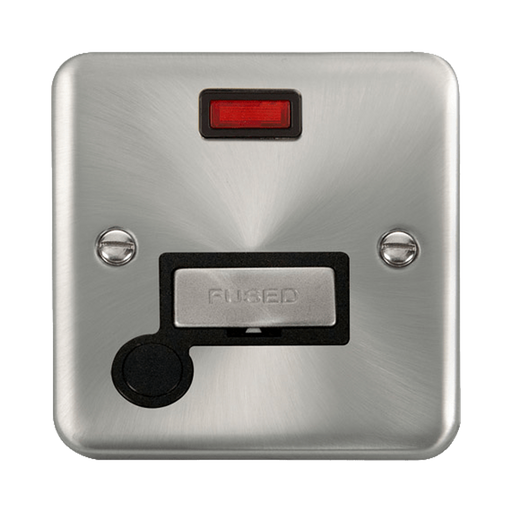 Front view of Click Deco Plus Satin Chrome 13A Fused Connection Unit with Neon and Flex