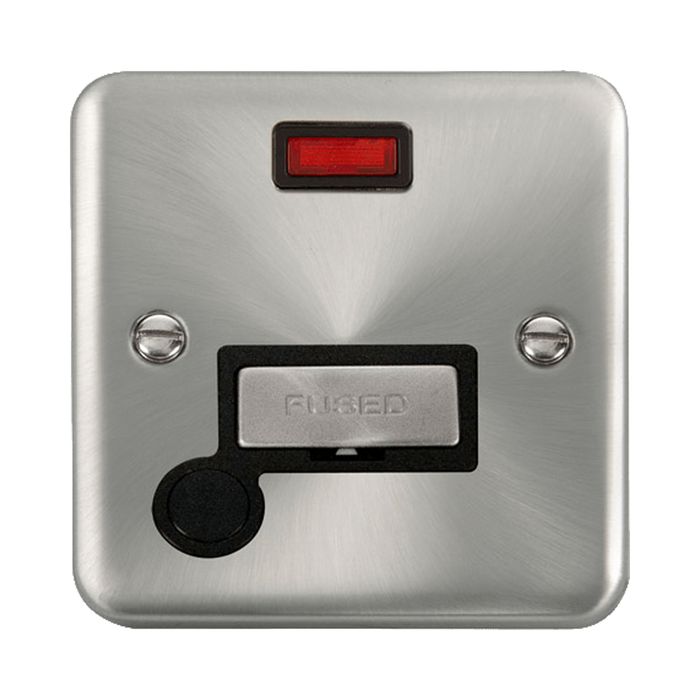 Front view of Click Deco Plus Satin Chrome 13A Fused Connection Unit with Neon and Flex