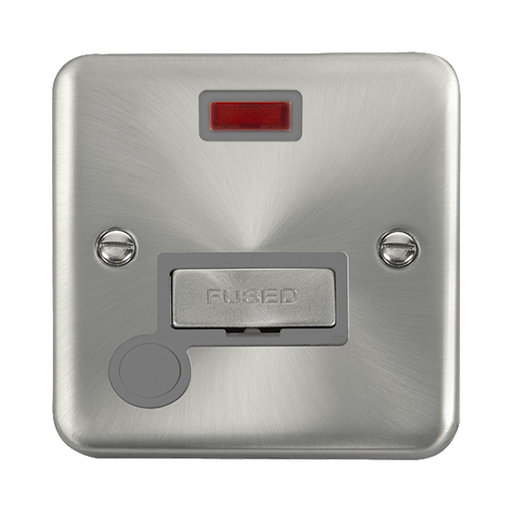 Front view of Click Deco Plus Satin Chrome 13A Fused Connection Unit with Neon and Flex
