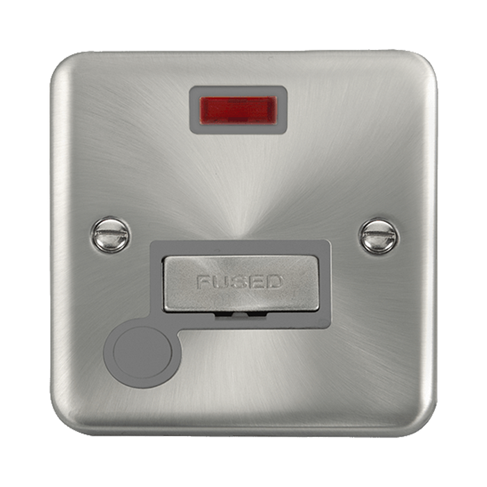 Front view of Click Deco Plus Satin Chrome 13A Fused Connection Unit with Neon and Flex