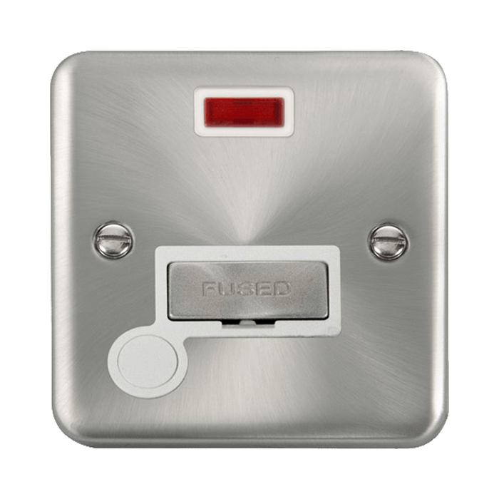 Front view of Click Deco Plus Satin Chrome 13A Fused Connection Unit with Neon and Flex