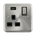 Front view of Click Deco Plus Satin Chrome 13A Single USB Socket