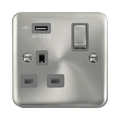Front view of Click Deco Plus Satin Chrome 13A Single USB Socket