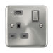 Front view of Click Deco Plus Satin Chrome 13A Single USB Socket