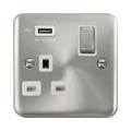 Front view of Click Deco Plus Satin Chrome 13A Single USB Socket