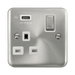 Front view of Click Deco Plus Satin Chrome 13A Single USB Socket