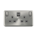 Front view of Click Deco Plus Satin Chrome 13A Double A+C USB Socket