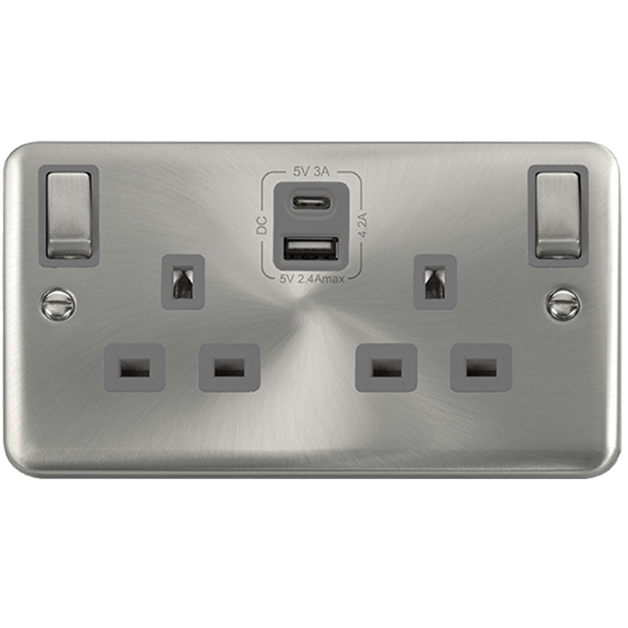 Click Deco Plus Satin Chrome 13A Double A+C USB Socket DPSC586GY