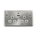 Front view of Click Deco Plus Satin Chrome 13A Double A+C USB Socket