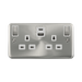 Front view of Click Deco Plus Satin Chrome 13A Double A+C USB Socket