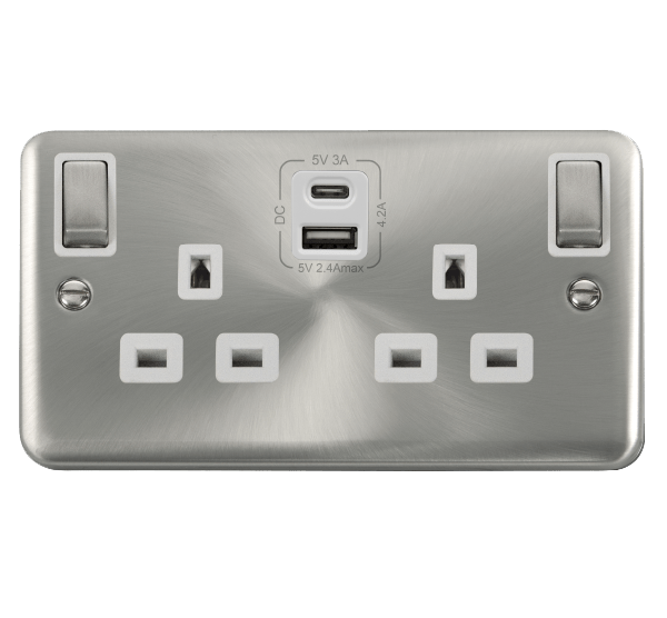 Click Deco Plus Satin Chrome 13A Double A+C USB Socket DPSC586WH