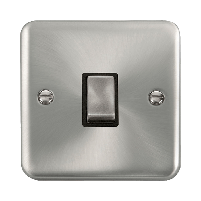 Front view of Click Deco Plus Satin Chrome 20A Double Pole Switch