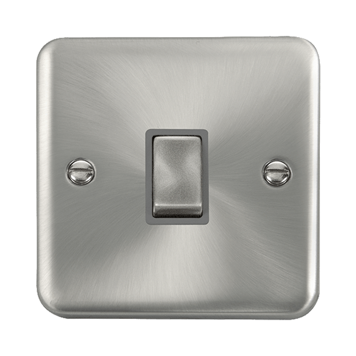 Front view of Click Deco Plus Satin Chrome 20A Double Pole Switch