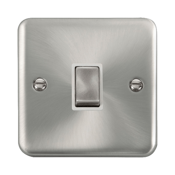 Front view of Click Deco Plus Satin Chrome 20A Double Pole Switch