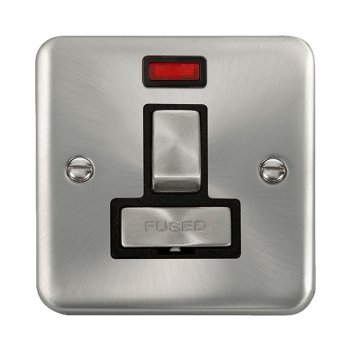 Front view of Click Deco Plus Satin Chrome 13A Switched Spur with Neon
