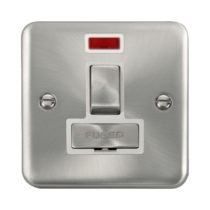 Front view of Click Deco Plus Satin Chrome 13A Switched Spur with Neon