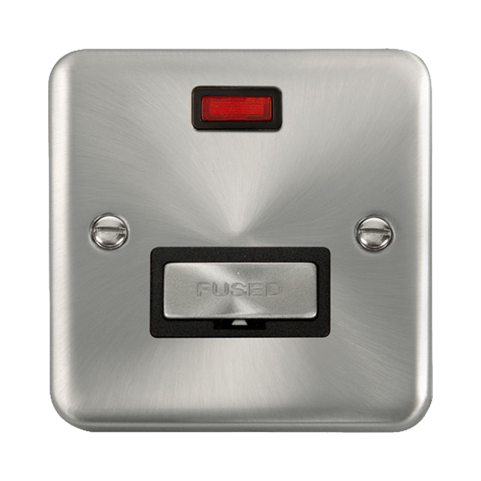 Front view of Click Deco Plus Satin Chrome 13A Unswitched Spur with Neon