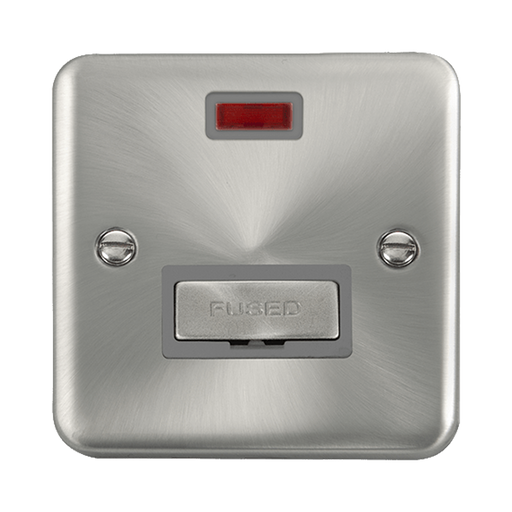 Front view of Click Deco Plus Satin Chrome 13A Unswitched Spur with Neon