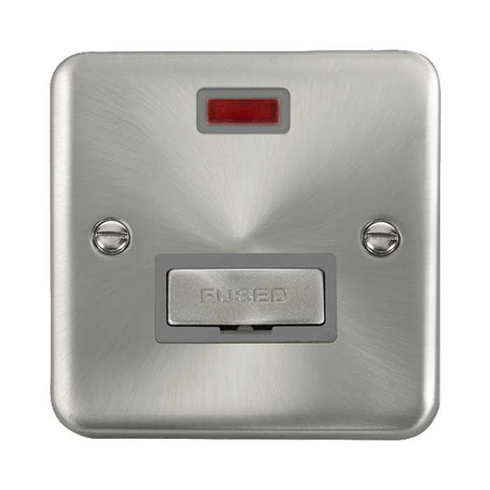 Front view of Click Deco Plus Satin Chrome 13A Unswitched Spur with Neon