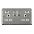 Scolmore Click Deco Plus 2G 13A Switched Socket With Dual USB Charger Stainless Steel DPSS580WH