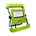 Green Luceco floodlight on a white background