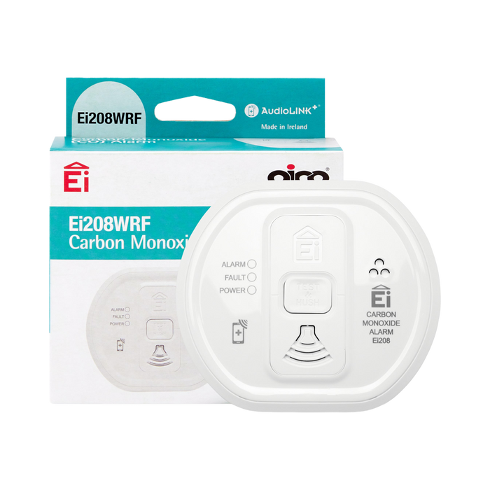 Aico EI208WRF product shown in front of its retail packaging