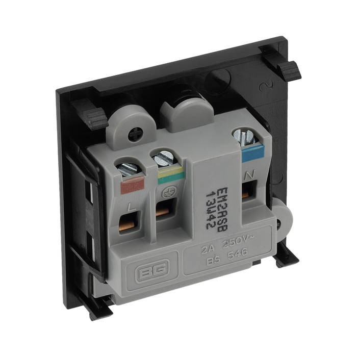 BG Electrical Black 2A Round Pin Unswitched Socket Euro Module EM2ASB - view 3