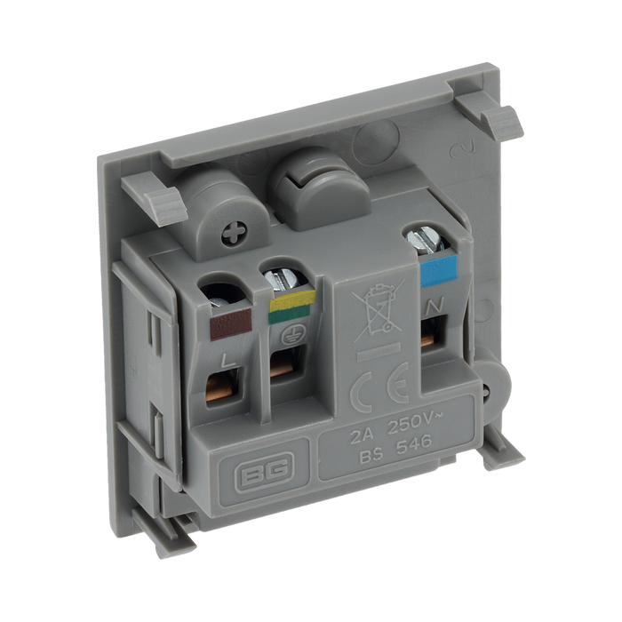 BG Electrical Grey 2A Round Pin Unswitched Socket Euro Module EM2ASG - view 3
