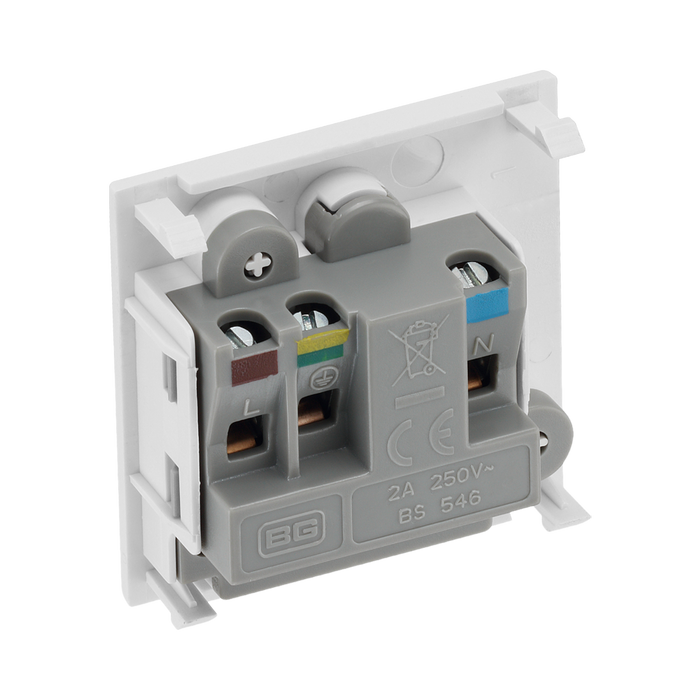BG Electrical White 2A Round Pin Unswitched Socket Euro Module EM2ASW - view 3