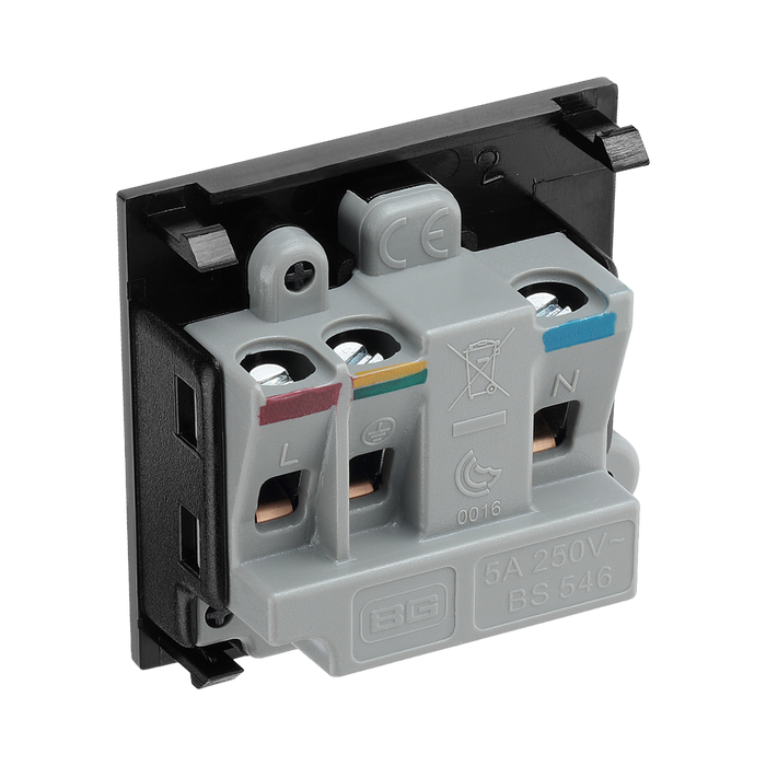 BG Electrical Black 5A Round Pin Unswitched Socket Euro Module EM5ASB - view 3